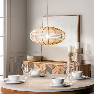 Rugs USA Beige Revere 9-inch Rattan Orb Pendant lighting - Coastal 9"" H x 16.5"" W x 16.5"" D | Rugs USA