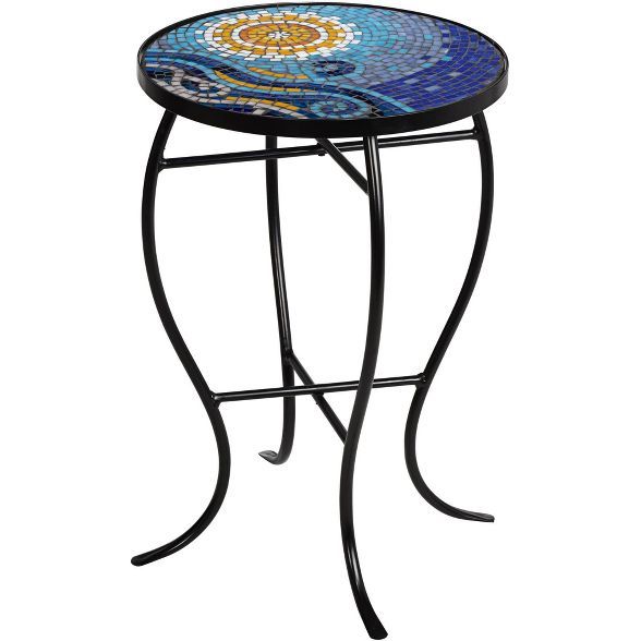 Teal Island Designs Ocean Mosaic Black Iron Outdoor Accent Table | Target