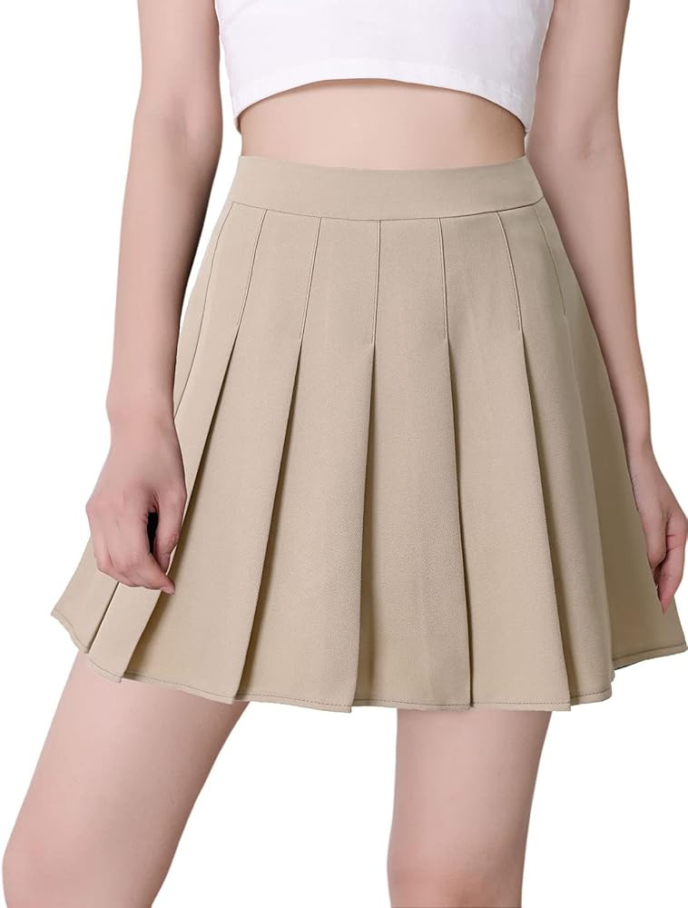 Hoerev Women Girls Short High Waist Pleated Skater Tennis Skirt, PureBeige, US 4 at Amazon Women... | Amazon (US)