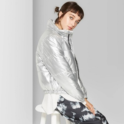 Women's Zip-Up Puffer Jacket - Wild Fable™ Silver | Target