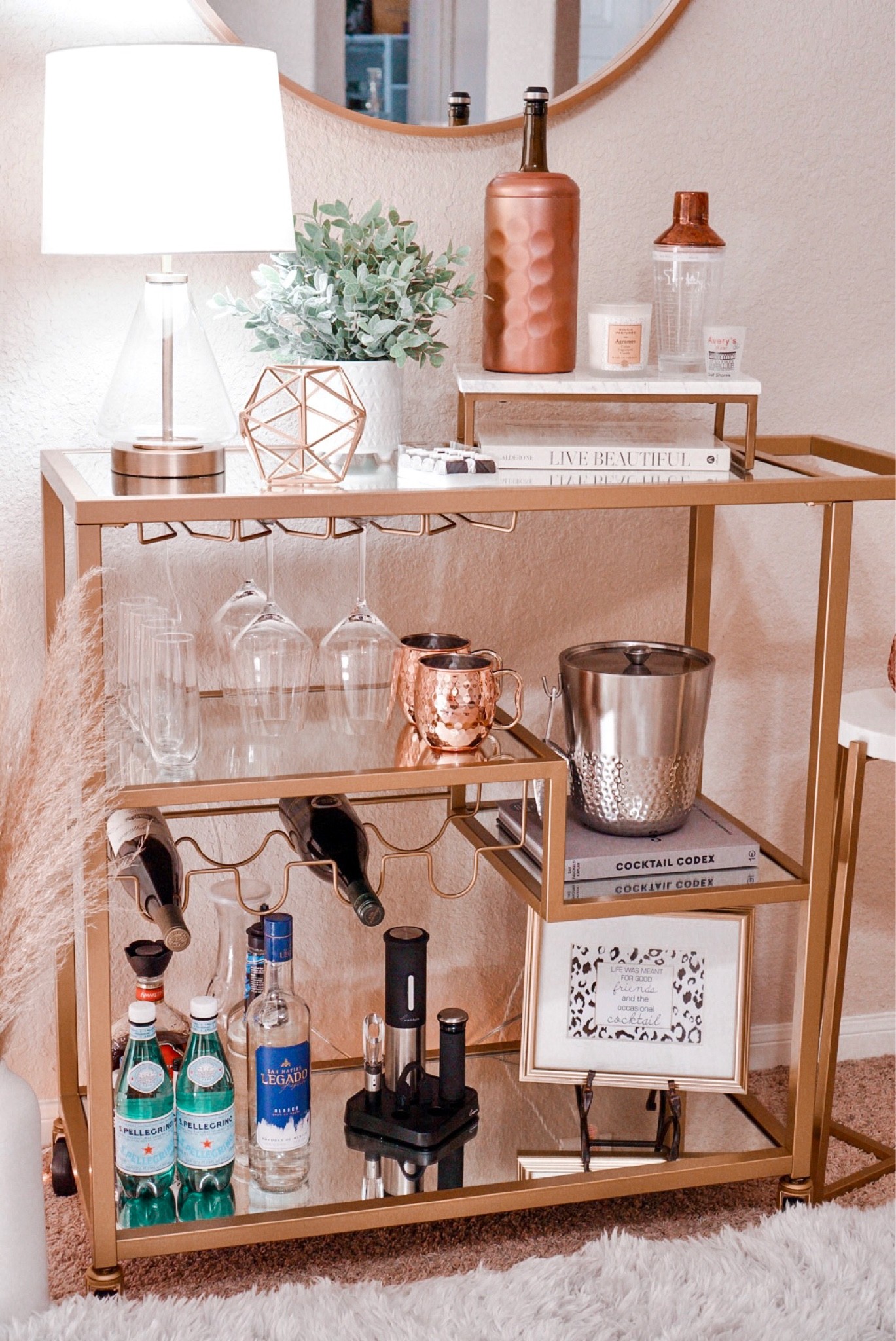 Bar cart styling, home decor, gold tibo bar cart from Walmart 

#LTKstyletip #LTKHoliday #LTKhome