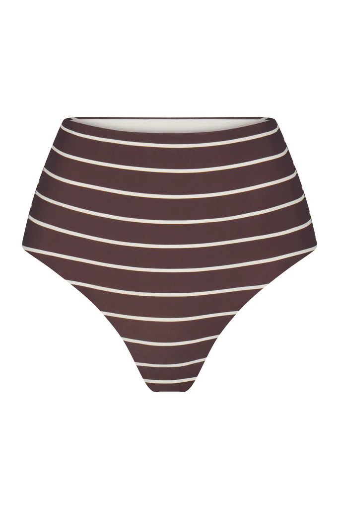 The High-Waist Bikini Bottom in Espresso Odd Stripes | Over The Moon