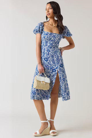 Khloe Puff Sleeve Floral Midi Dress | Francesca's