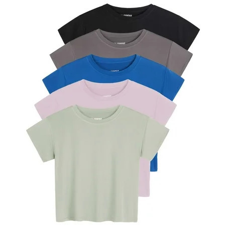 Real Essentials 5 Pack: Women's Dry Fit Crop Top - Short Sleeve Crew Neck Stretch Athletic Tee (Available in Plus Size) | Walmart (US)