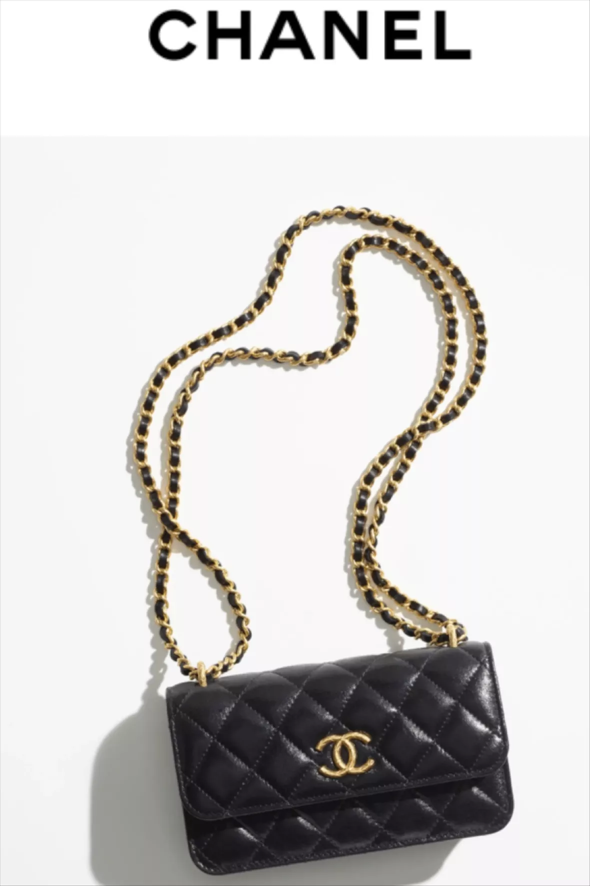 Flap phone holder with chain - Lambskin & gold-tone metal, yellow — Fashion  | CHANEL