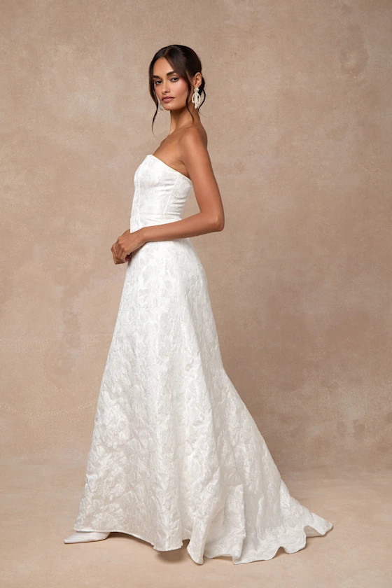 Tressa White Floral Jacquard Strapless Maxi Dress | Lulus