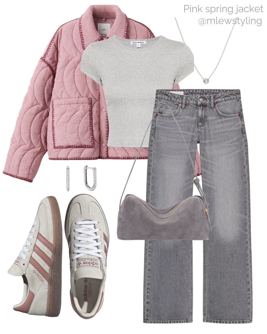Pink & grey 💗

Tags: spring outfit, Abercrombie grey jeans, adidas Spezial sneakers, grey suede Elleme bag, mango pink quilted jacket, reformation grey fitted T-shirt, silver necklace, u shape earrings, capsule wardrobe 