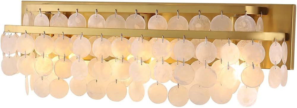 TOCHIC 3 Lights Vanity Light with Natural Capiz Shell Shade, Brushed Gold Bathroom Dimmable Vanity L | Amazon (US)
