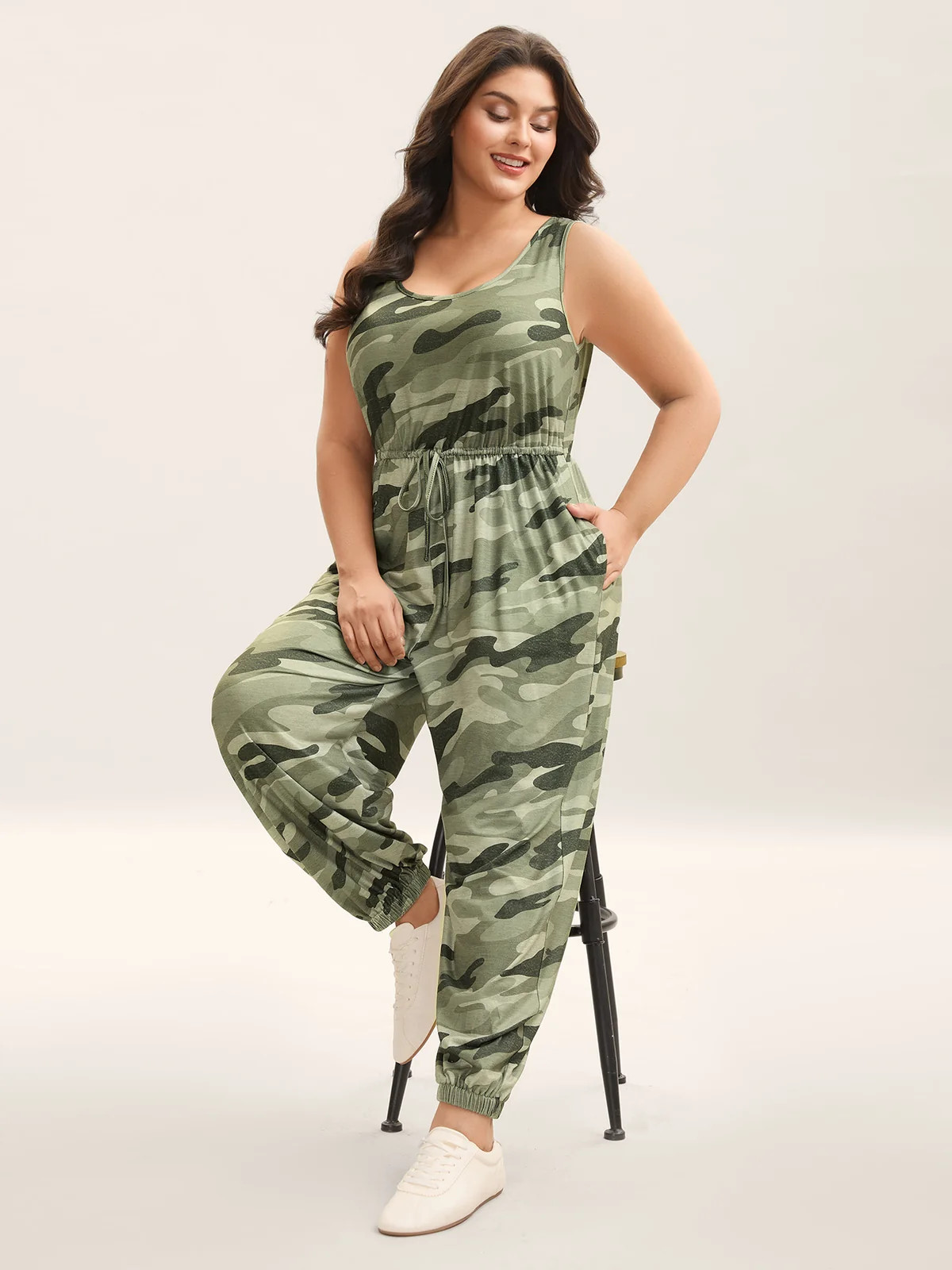 Stretchy Waist Camouflage Print Pockets Jumpsuit | Bloomchic