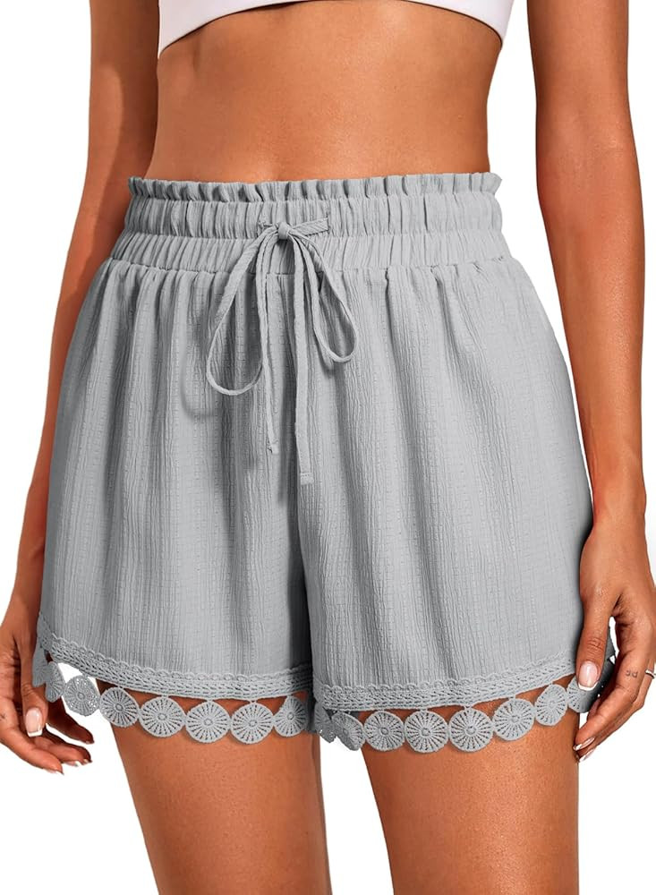 Dokotoo Womens Shorts Summer Casual Loose Elastic Waist Drawstring Lace Boho Beach Cover Up Short... | Amazon (US)