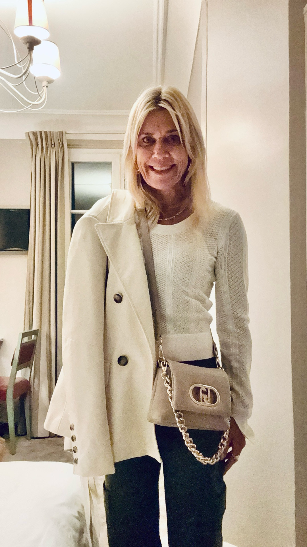 Paris daytime fall outfit. This knit sweater top with scoop neckline I loved wearing as  it is perfect to showcase a necklace. With with olive cropped tailored cargo pants, cap tie tan with black flats and an ivory leather jacket. All fit true to size. Wearing XS top, size 2 pants, size small jacket. 

#LTKItBag #LTKOver40 #LTKPetite