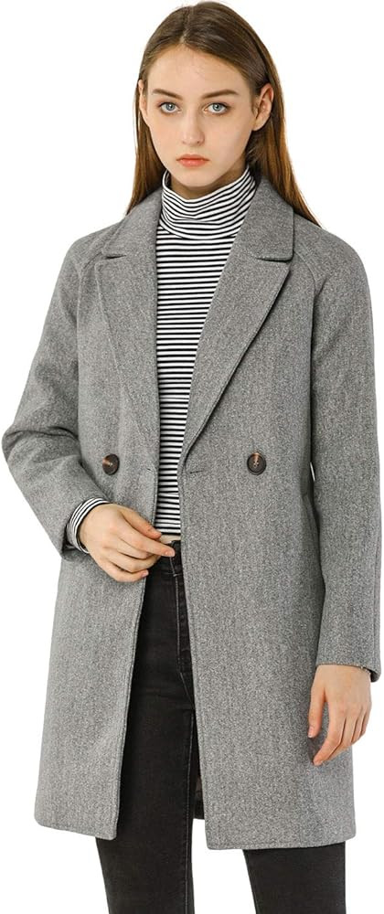Allegra K Women's Notched Lapel Double Breasted Raglan Winter Coats | Amazon (US)