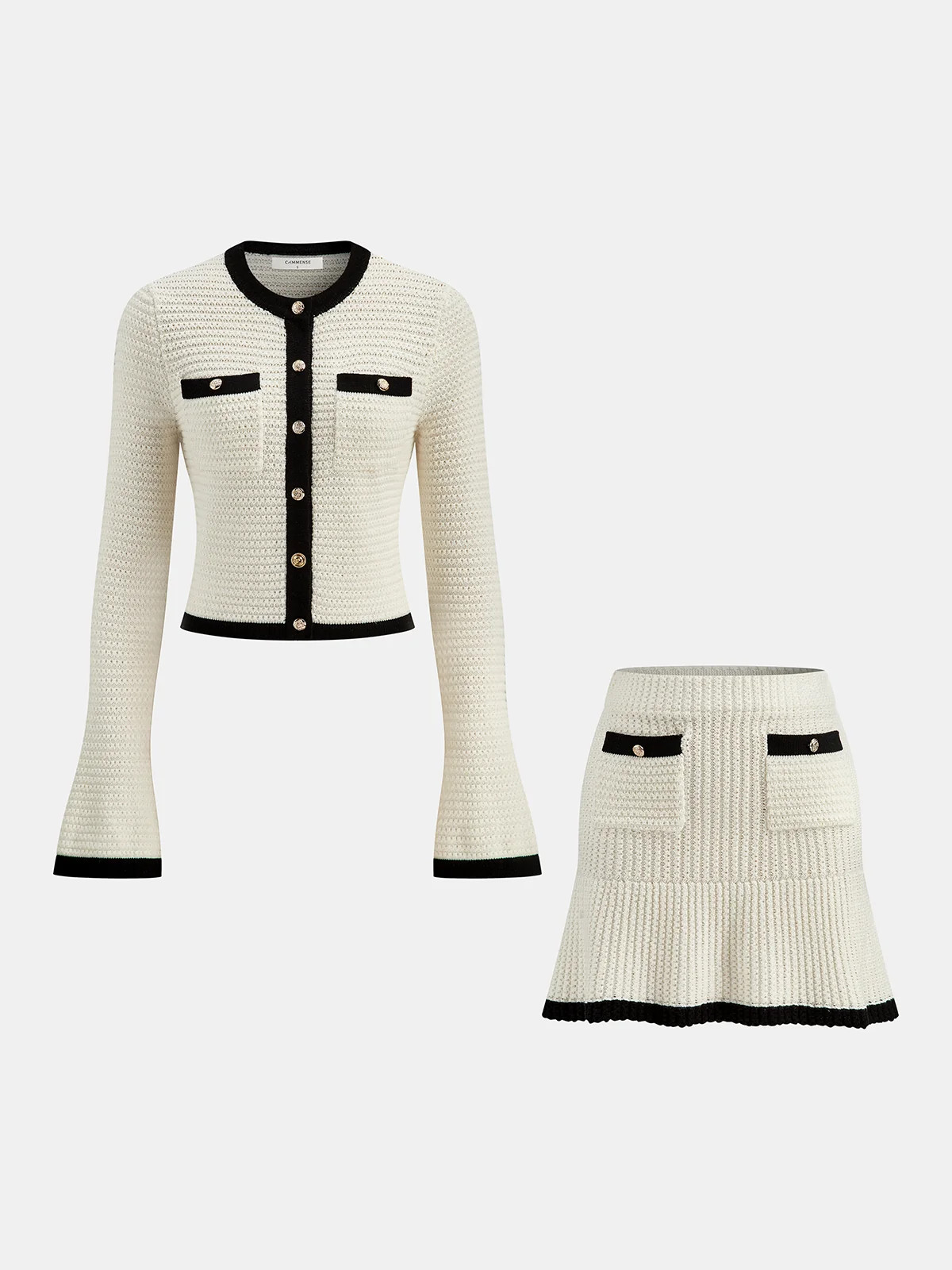 Contrast Trim Knitted Top and Mini Skirt Set | Commense
