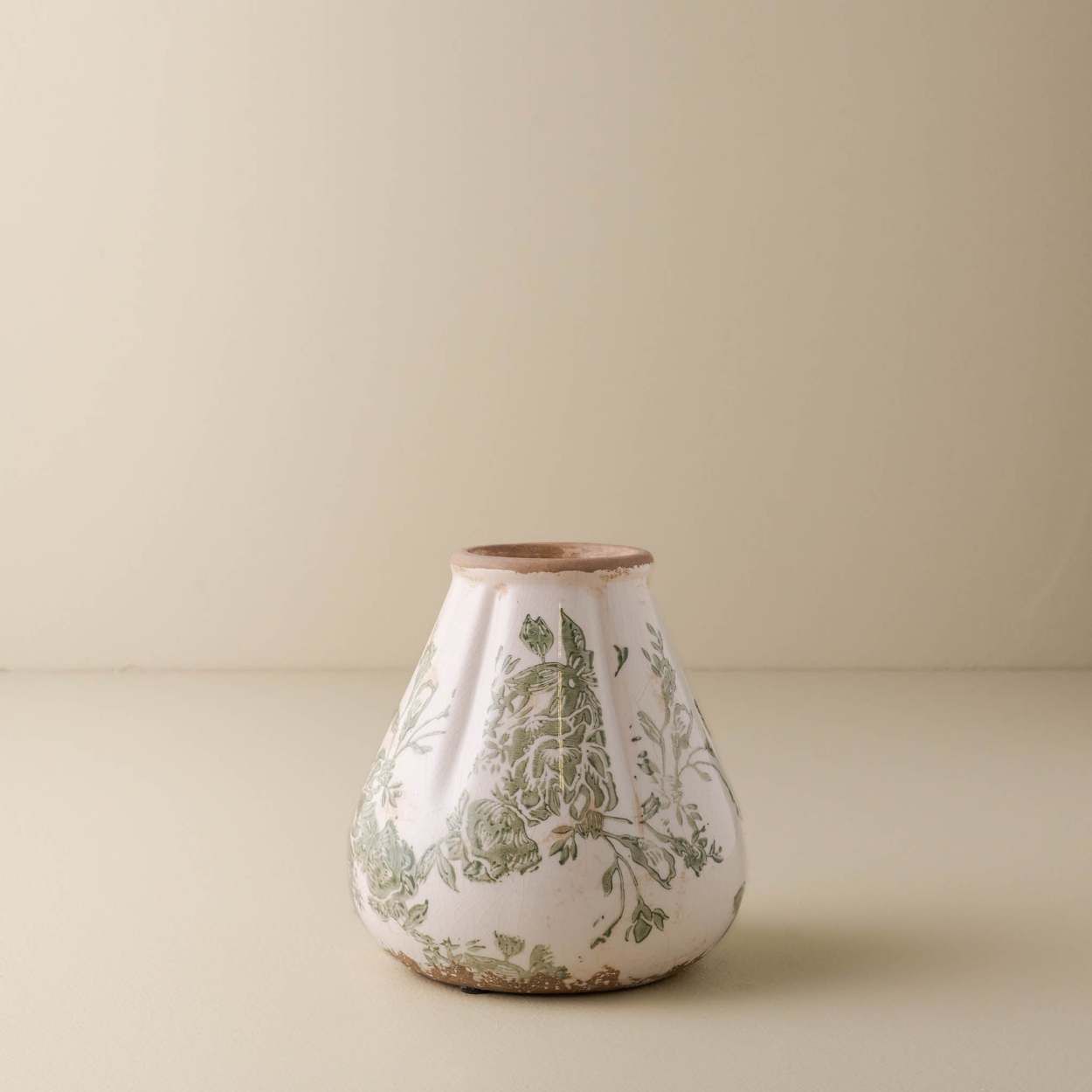 Fluted Green and White Distressed Vase | Magnolia