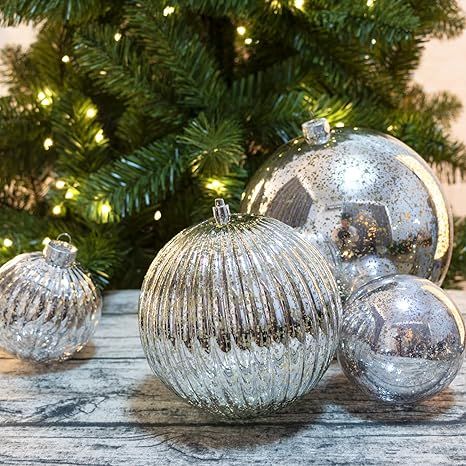 KI Store Large Christmas Balls 4-Inch Silver Christmas Tree Balls Mercury Tree Ornament Decoratio... | Amazon (US)
