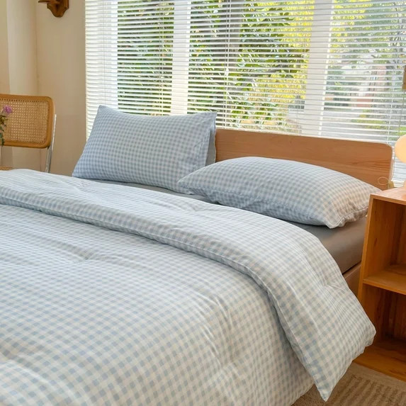 NSNLGSGC Light Blue Gingham Plaid Queen Comforter Set, 3-Piece Bedding Set | Walmart (US)