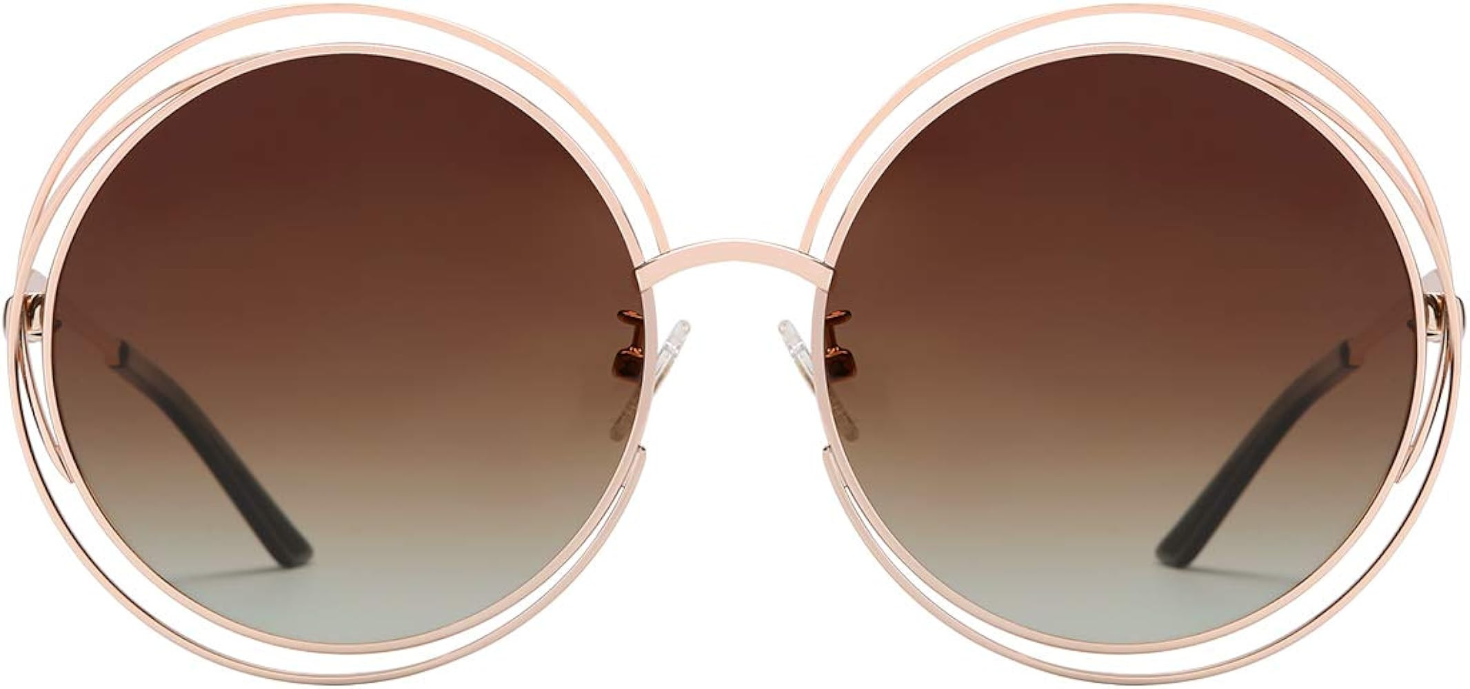 VIVIENFANG Full Metal Double Circle Wire Frame Oversized Round Polarized Sunglasses 86613 | Amazon (US)