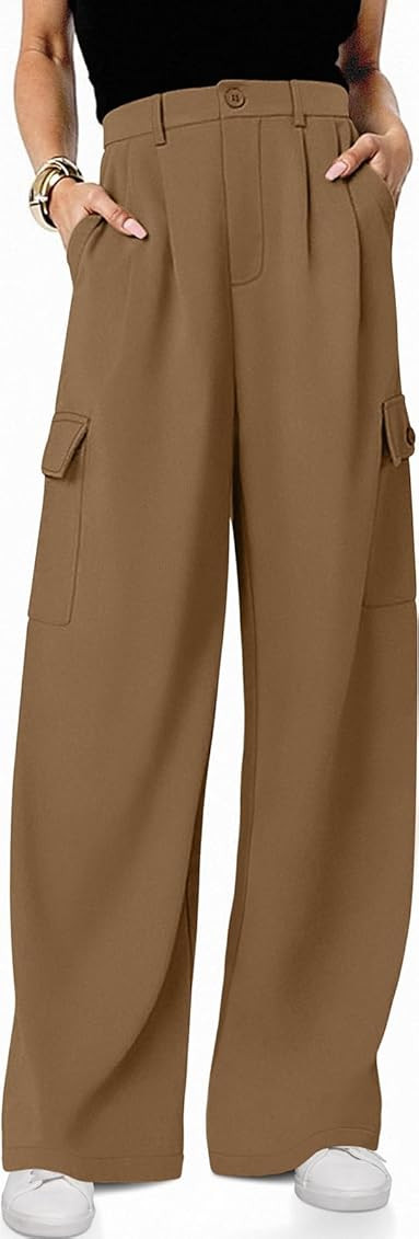 UEU Womens High Waisted Wide Leg Cargo Pants Baggy Dress Pants Business Casual Work Trousers with... | Amazon (US)