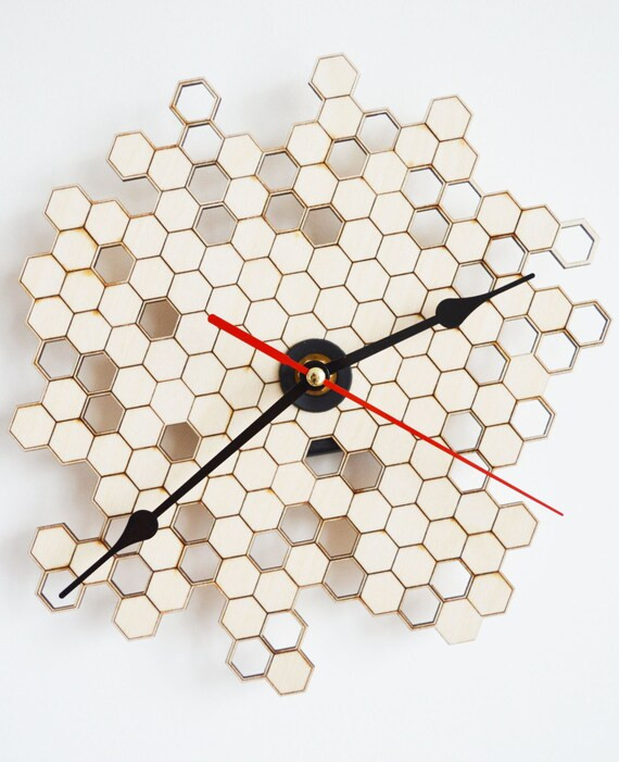 Honeycomb Clock Wall Clock Modern Clock Laser Cut Wood Clock Home Decor Unique Wall Clock Wall Decor | Etsy (US)