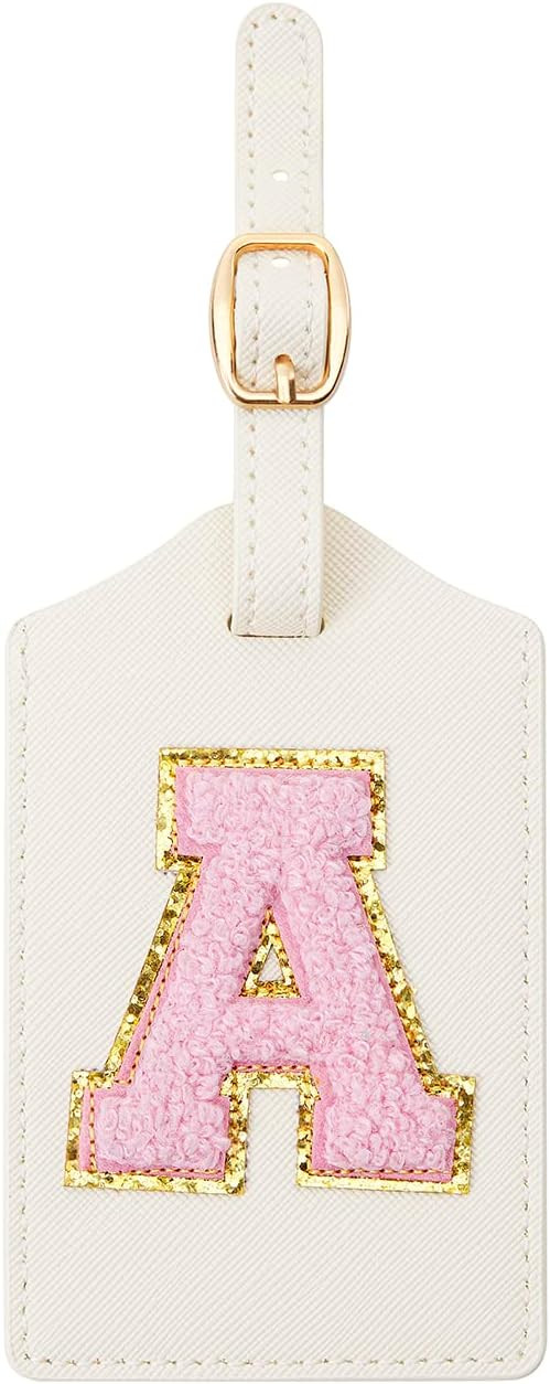 Initial Luggage Tag, PU Leather Luggage Tag, Embroidered Luggage Tag, Letter Luggage Tag, Monogra... | Amazon (US)