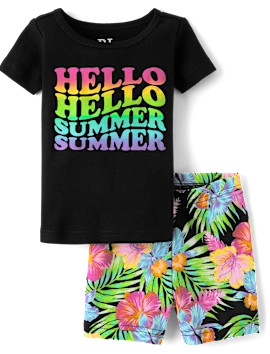 Baby And Toddler Girls Short Sleeve Hello Summer Snug Fit Cotton Pajamas | The Children's Place  ... | The Children's Place