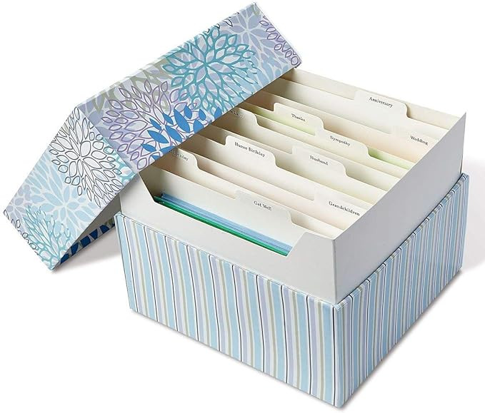 Cool Floral Greeting Card Organizer Box - 9" x 9-1/2"W x 7"H, holds 140+ cards (not included) | Amazon (US)