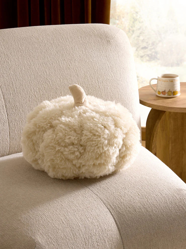 Natural 3D Faux Fur Pumpkin Cushion | Next US