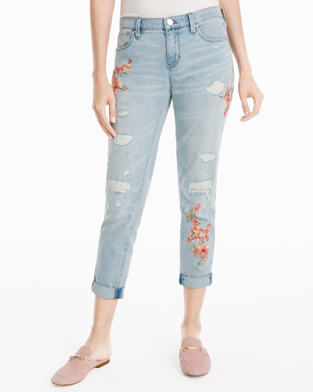 Women's Floral Embroidered Girlfriend Jeans by White House Black Market | White House Black Market