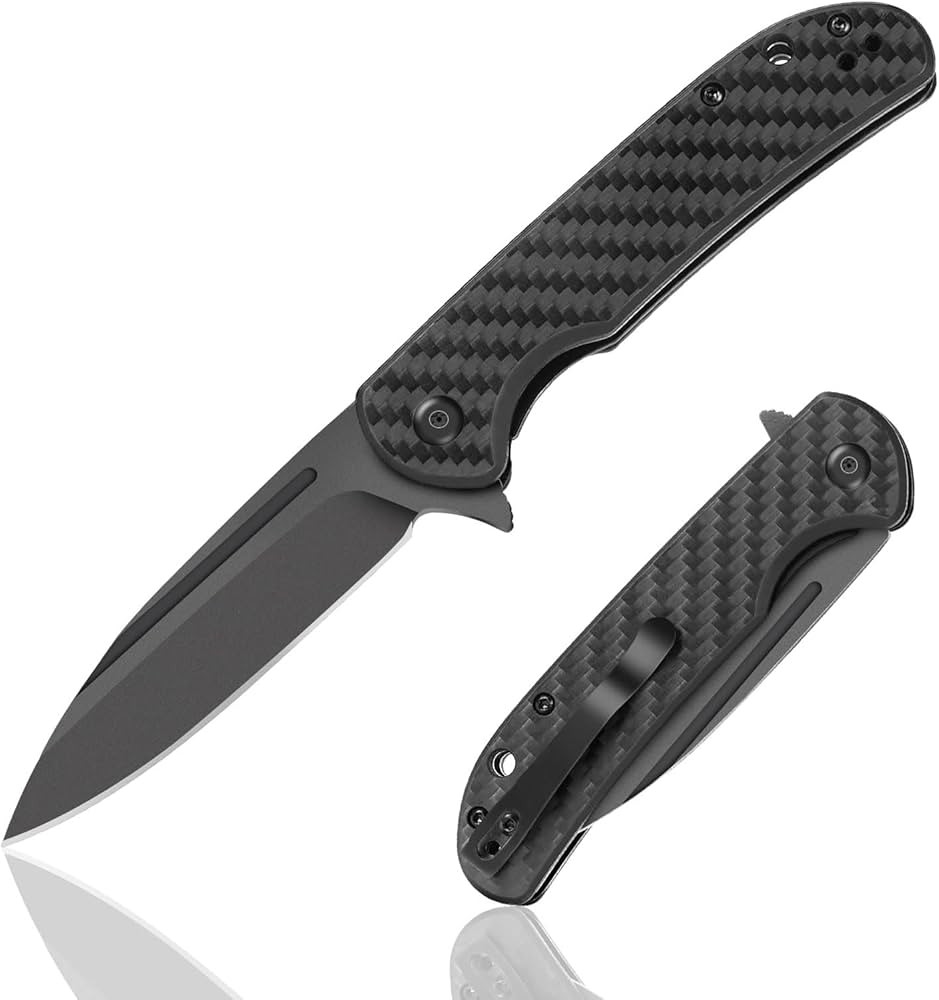 Toldadi Pocket Folding Knife, Black Stonewashed 3.2-Inch D2 Blade Pocket Knife for Men, Carbon Fi... | Amazon (US)