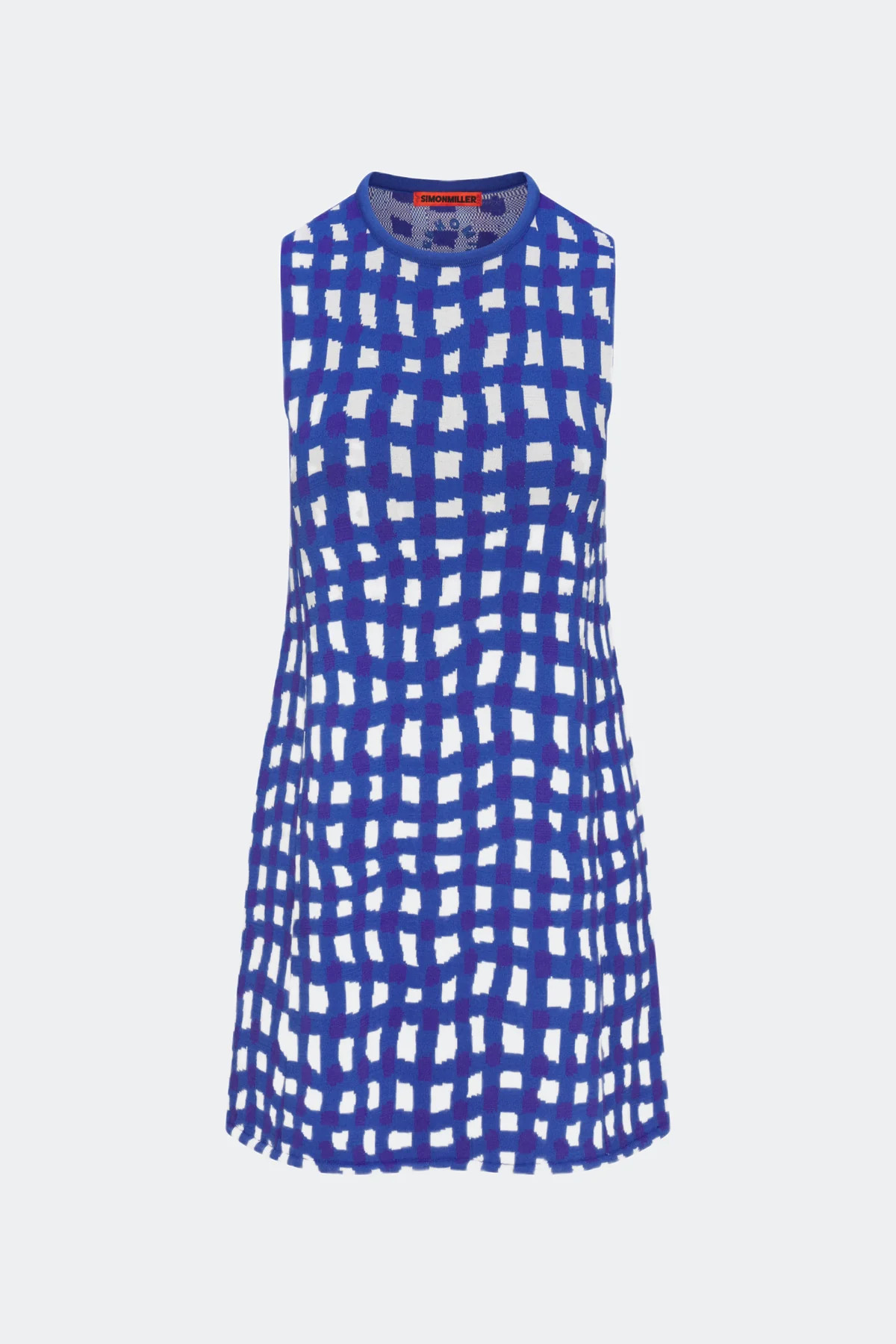 Zana Knit Mini Dress in Klein Blue Wavy Gingham | SIMONMILLER | Simon Miller
