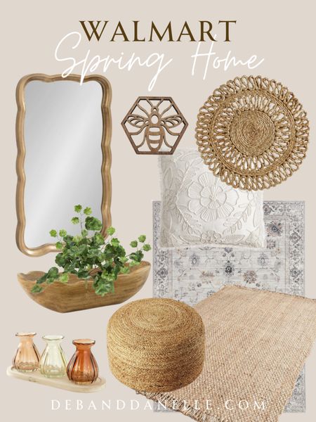 Neutral home decor finds for Spring from Walmart! I am loving all of these warm-toned jute items. #home #homedecor #walmart #spring #arearug #mirror 

#LTKhome