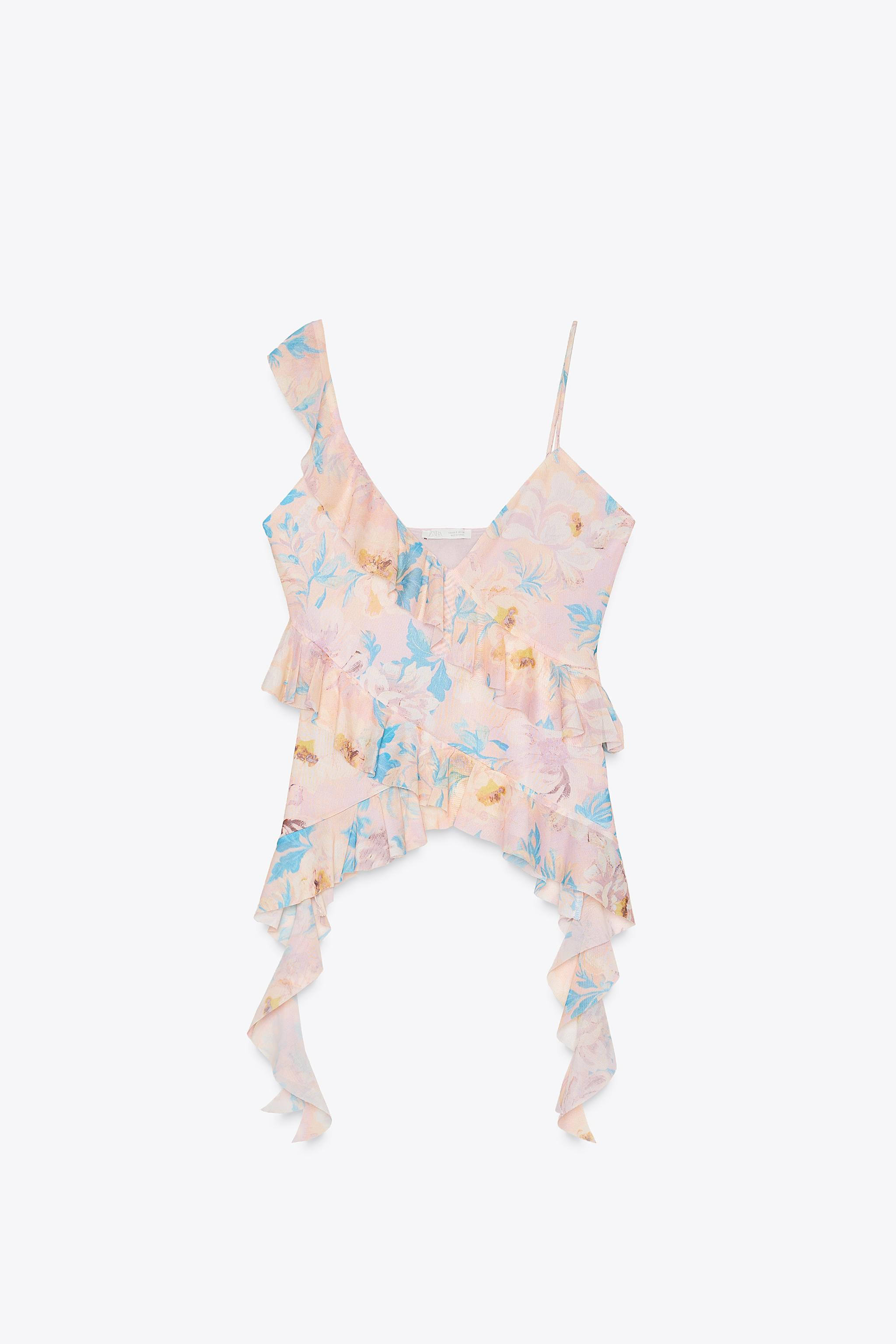 PRINTED TULLE RUFFLE TOP | Zara US