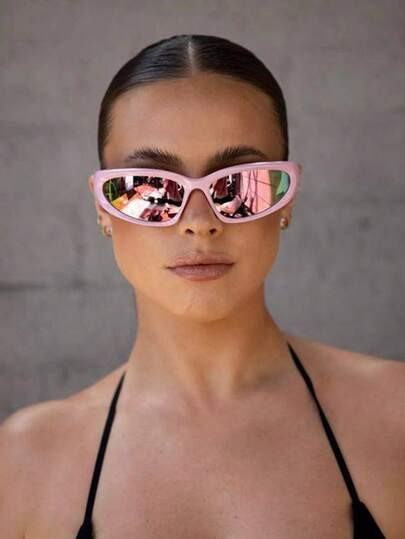 1pc Women's Pink Y2K Style Sports Fashion Glasses, Suitable For Beach, Music Festival, Pink Glasses For Summer Beach Vacation,Outdoor,Travel | SHEIN