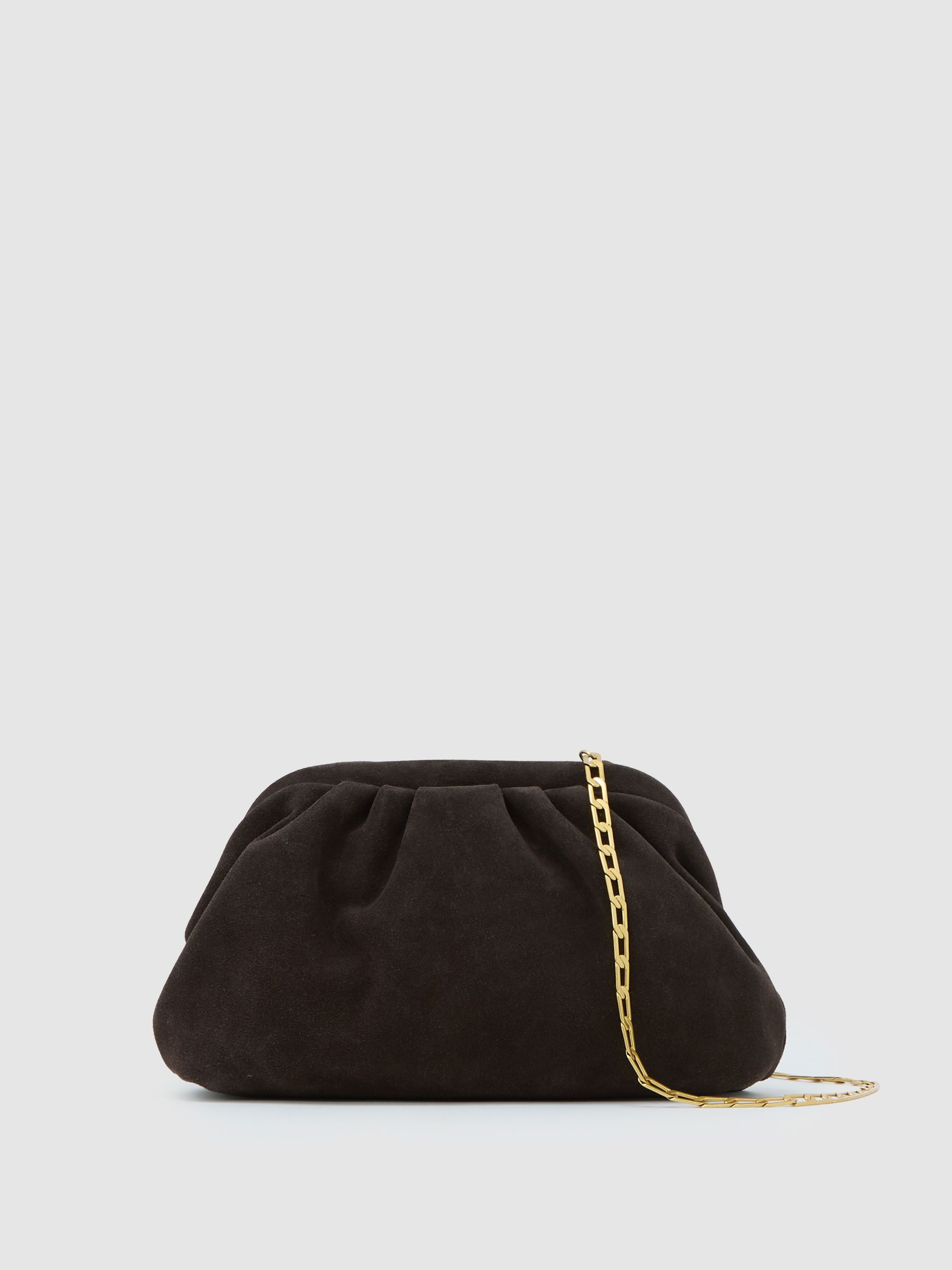 Suede Pouch Clutch Bag in Chocolate | Reiss UK