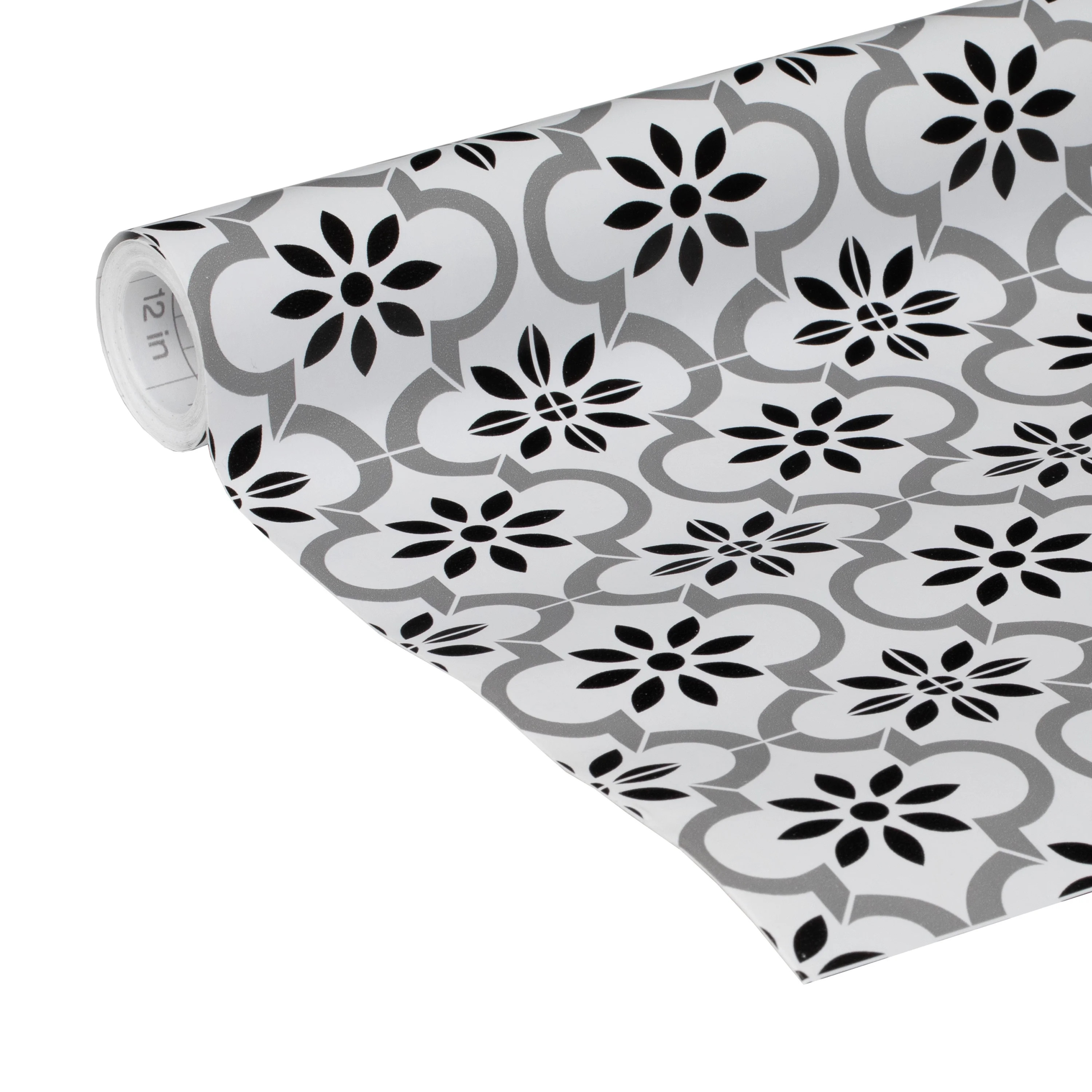 EasyLiner Adhesive Prints 20 in. x 15 ft. Liner, Black and White Tile | Walmart (US)