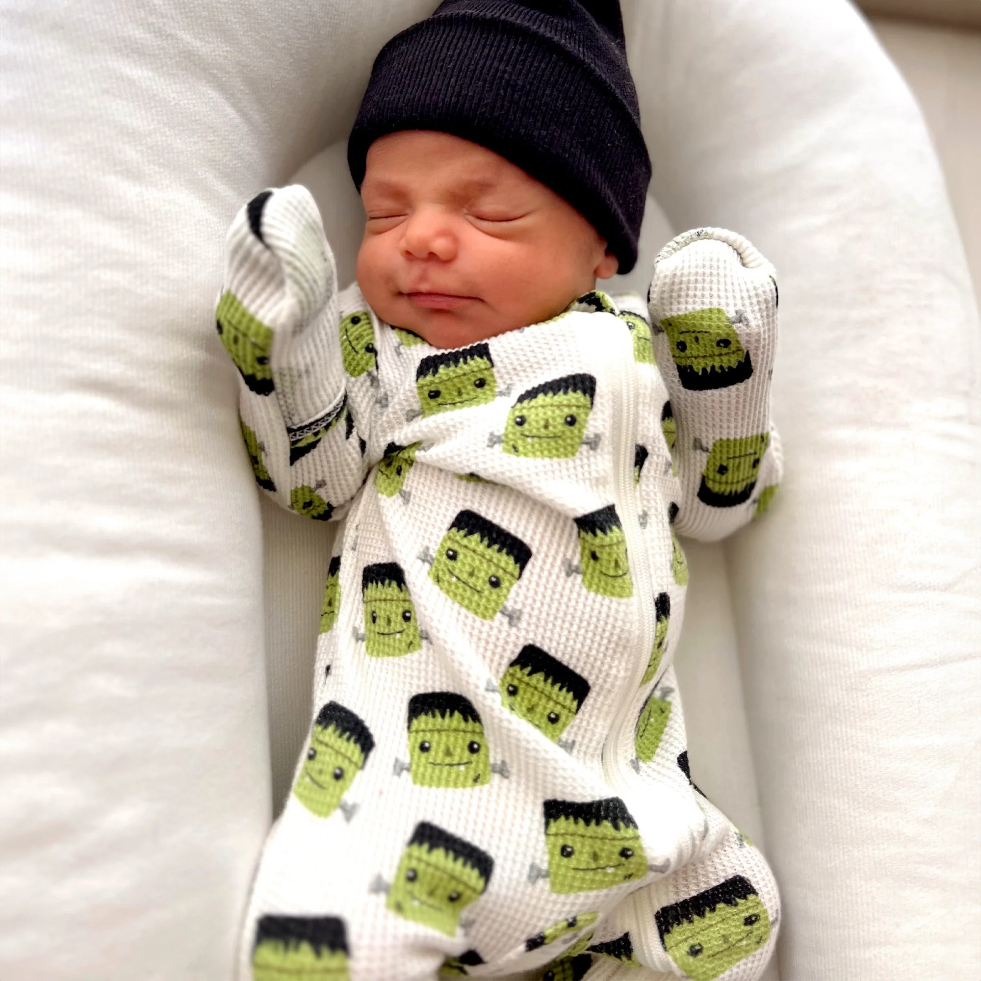 Organic Waffle Basic Zip Footie, Halloween Monster | SpearmintLOVE