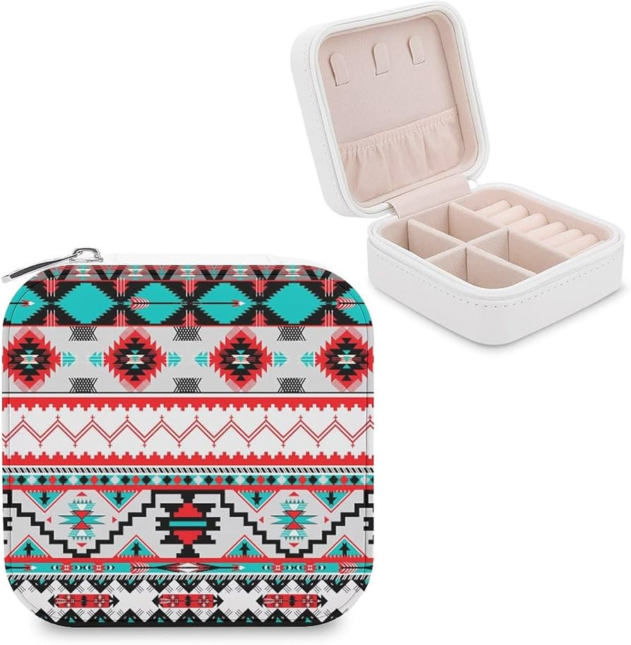 Meaudiwes Portable Travel Jewelry Box, PU Leather Small Jewelry Case for Women, Geometric Indiana... | Amazon (US)