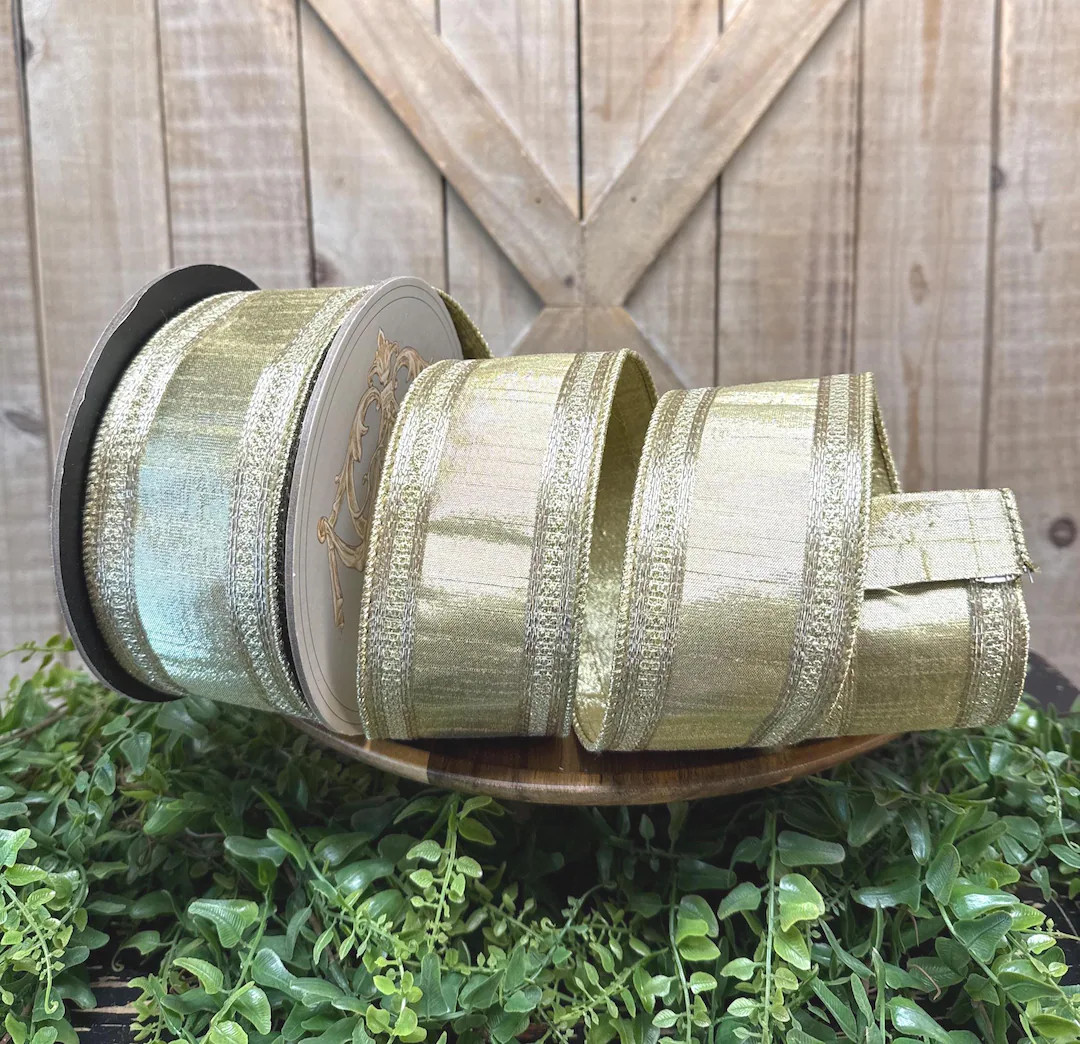 2.5 Inch , Faux Gold Metallic Dupion Stripe Edge Ribbon, 10 Yards Designer Ribbon, D Stevens, Des... | Etsy (US)