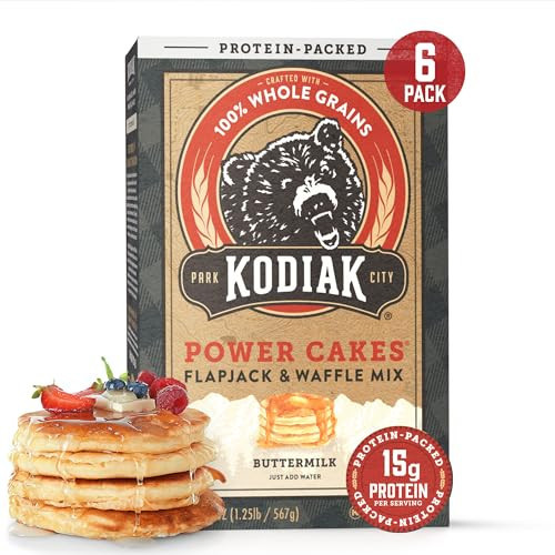 Kodiak Cakes Protein Pancake Power Cakes, Flapjack and Waffle Baking Mix, Buttermilk, 20 Oz, (Pack of 6) | Amazon (US)