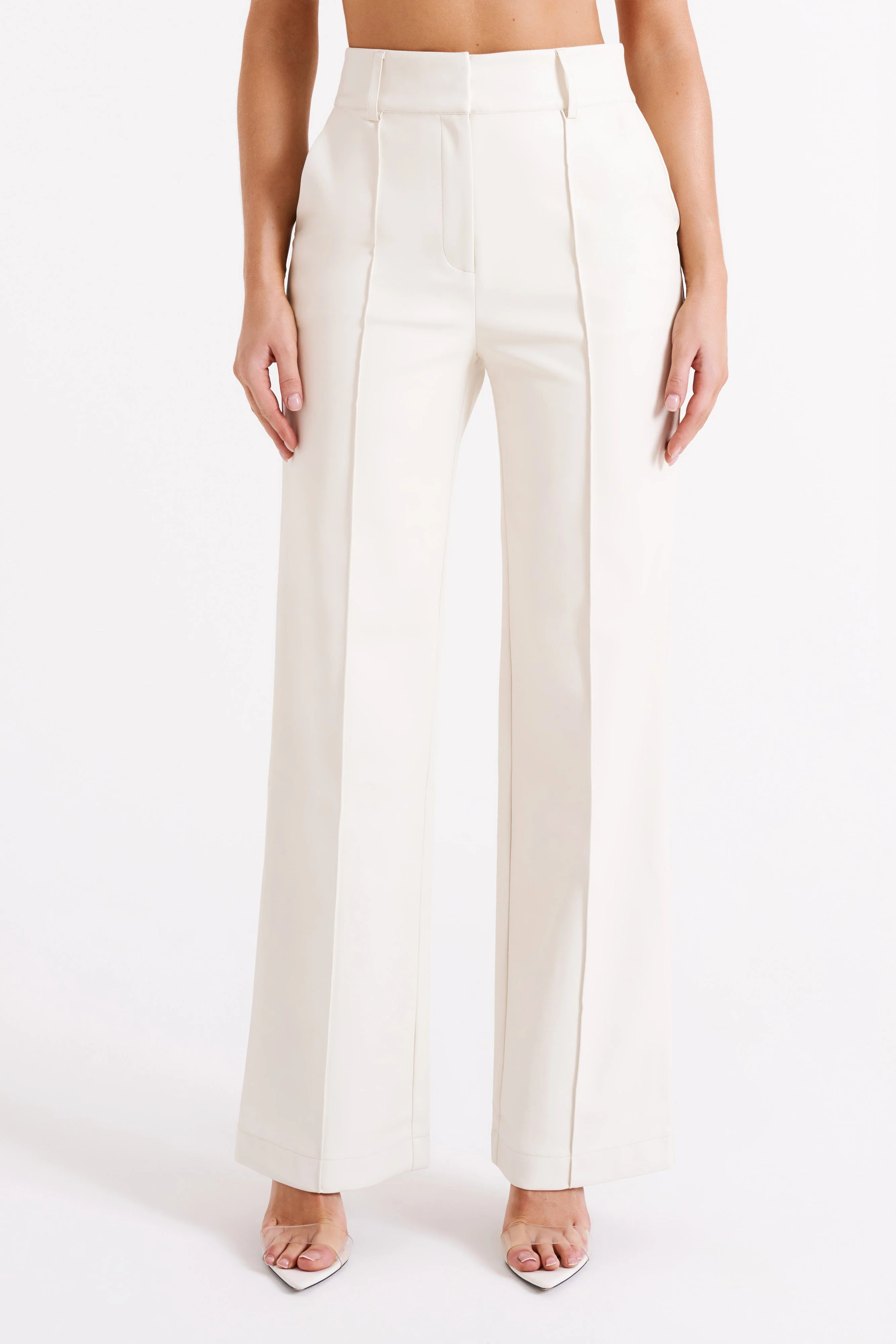 Toni Faux Leather Wide Leg Pant - Ivory | MESHKI US