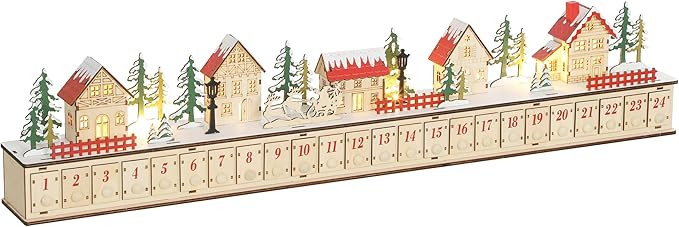 HOMCOM Christmas Advent Calendar with 24 Drawers, Reusable Lighted Wood-Effect Countdown to Chris... | Amazon (US)