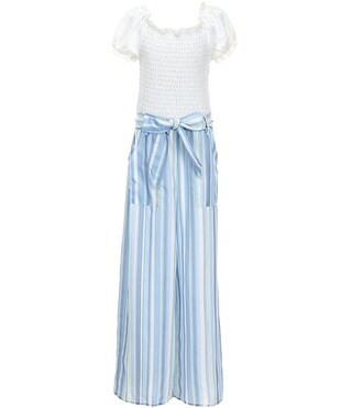 Big Girls Puffed-Sleeve Tie Waist Striped Jumpsuit | Dillard's