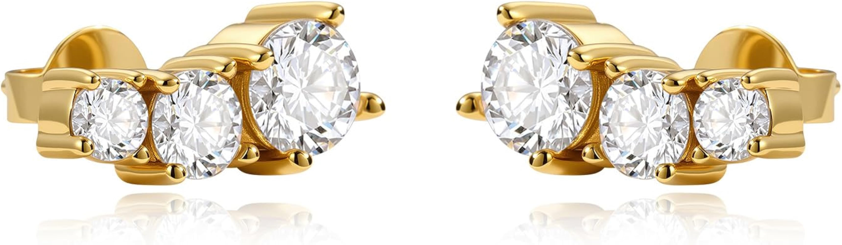 Cicy Bell Womens 18k Gold Plated Stud Earrings Sparkling Cubic Zirconia Hypoallergenic Trendy Ear... | Amazon (US)