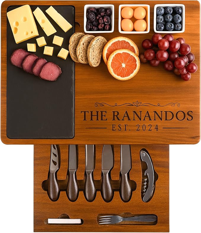 Personalized Acacia Wood Charcuterie Board Set with Stainless Steel Knives – Custom Cheese Boar... | Amazon (US)