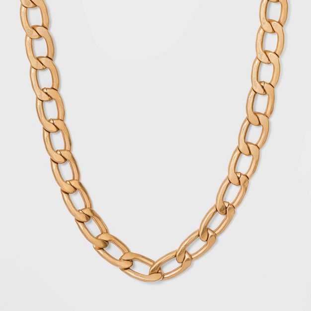 Chunky Flattened Curb Chain Statement Necklace - Universal Thread™ Worn Gold | Target