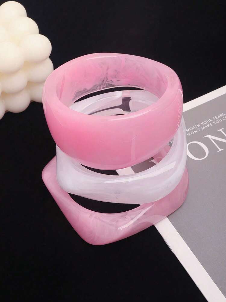 3pcs/Set Retro Exaggerated Thick Resin Bangle Set, Women's Fashion Geometric Design Bracelet | SHEIN