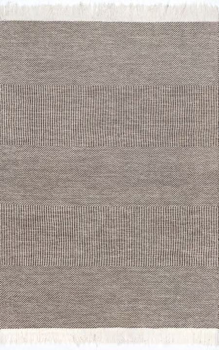 Beige Subtle Striped Flatweave With Fringes Area Rug | Rugs USA