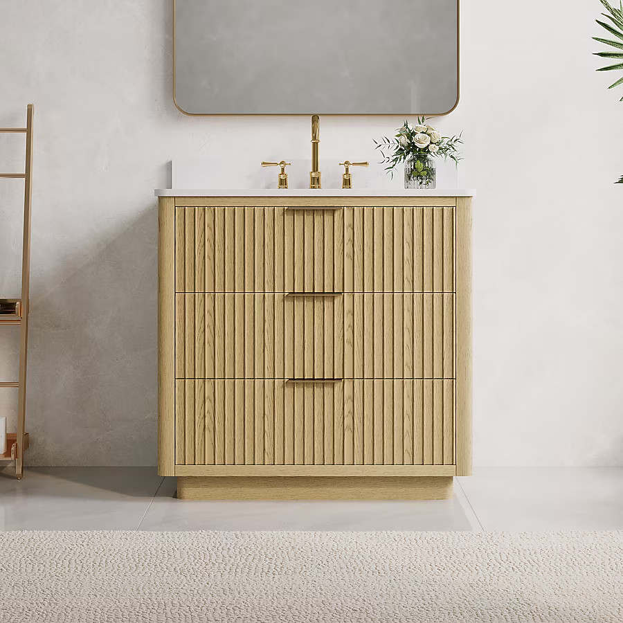 WELLFOR HAVEN Solid Wood Bathroom Vanity 36-in Oak Undermount Single Sink Bathroom Vanity with Ca... | Lowe's