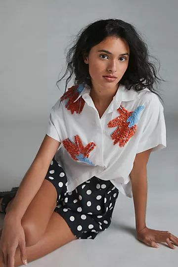 Floral Beaded Buttondown | Anthropologie (US)