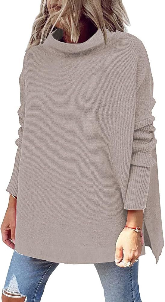 LILLUSORY Women's Mock Turtleneck Sweater Oversized Long Sleeve Split Hem Casual Knit Pullover Tu... | Amazon (US)